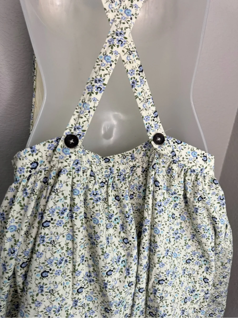 Free People Petunia Mini Dress XL Blue Floral Smocked Cross Back Cotton Boho